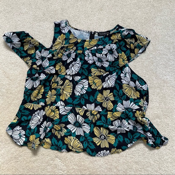 Eloquii Asymmetrical Floral Blouse Womens 24P Ruffle Peplum Pullover Partial Zip - Picture 6 of 8